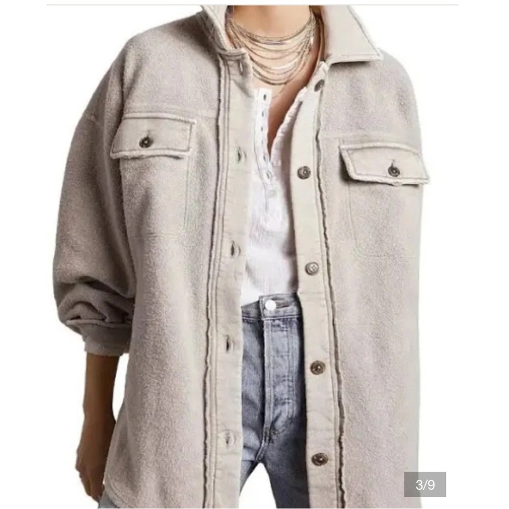 Free People Ruby Sherpa Shacket Women Large Stone Oversized Fleece